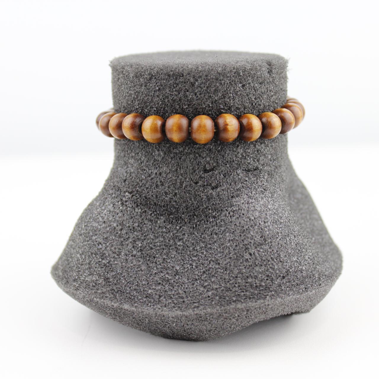 Wooden Bead Bracelet Pearl Rhinestone Triangle Pendant Jewel