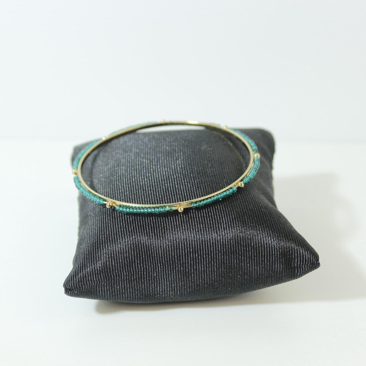 Vintage Teal Enamel Bangle Gold Tone Bracelet Geometric Art Deco Style Statement