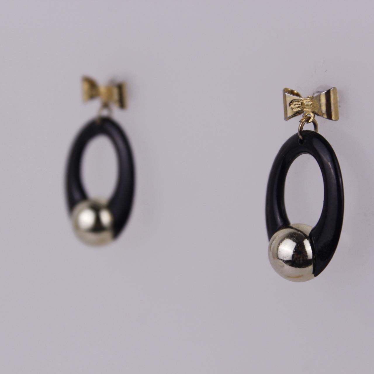 Black Drop Earrings Silver Tone Celtic Knot Leverback Oval Cognac Dangle  Good p