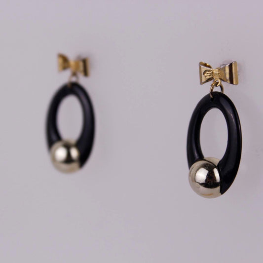Black Drop Earrings Silver Tone Celtic Knot Leverback Oval Cognac Dangle  Good p