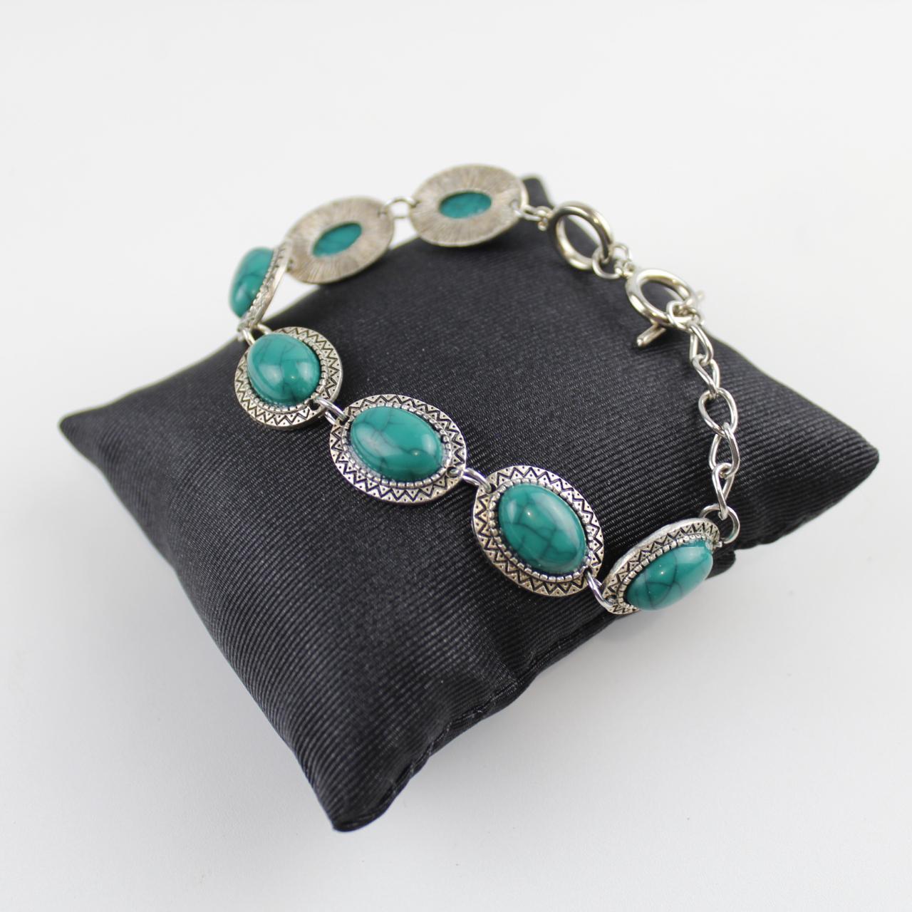 Vintage Turquoise & Silver colour Bracelet Oval Boho Stateme