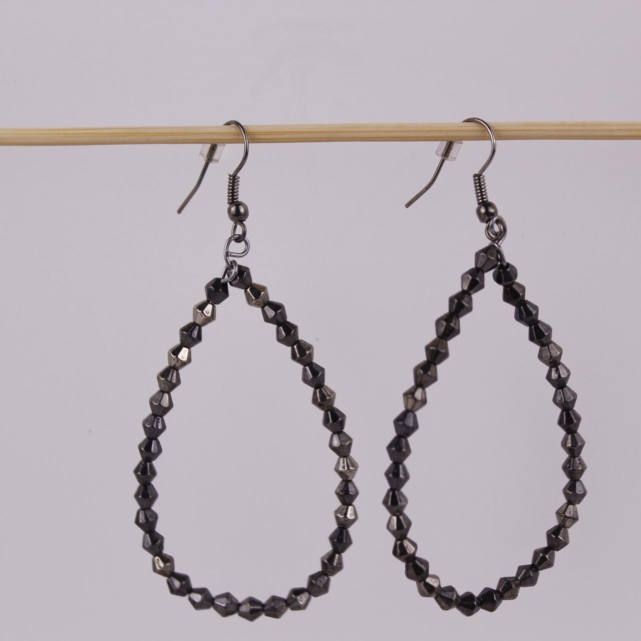 Black Beaded Teardrop Earrings Faceted Jet Dangle Drop Boho Fashion Jewelry  Goo