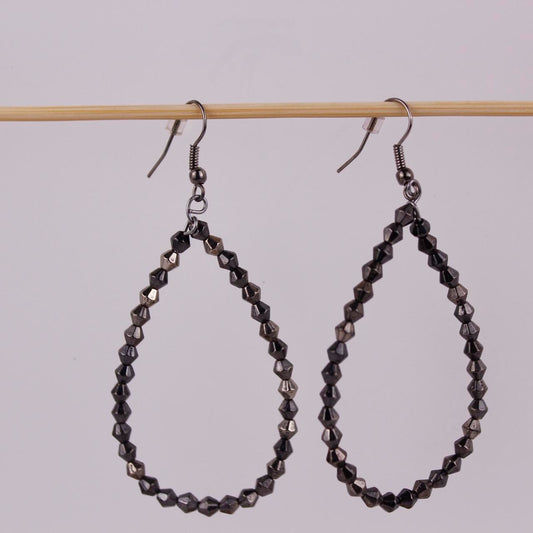 Black Beaded Teardrop Earrings Faceted Jet Dangle Drop Boho Fashion Jewelry  Goo