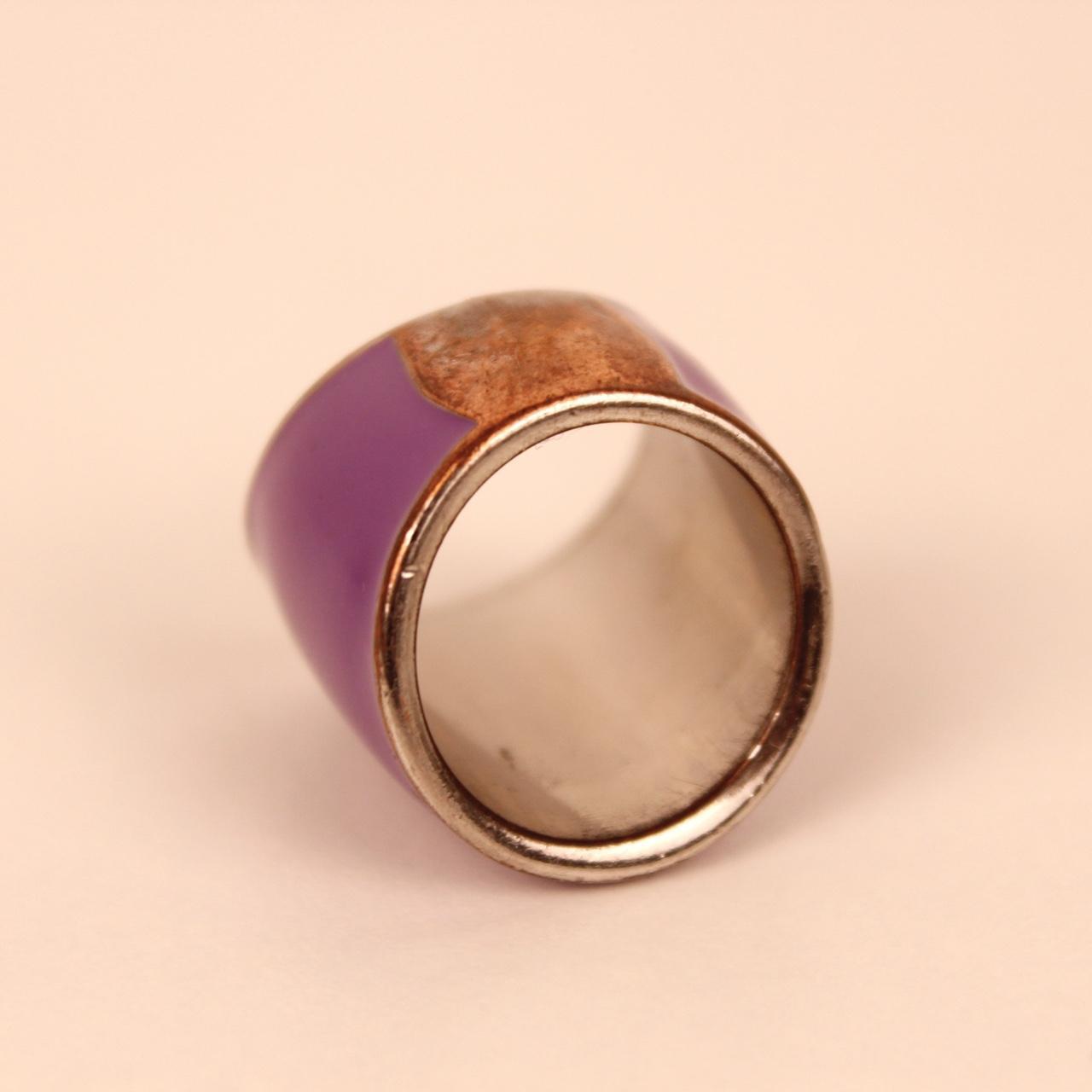 Enamel Wide Band Ring Purple Cocktail Tapered Cuff Style