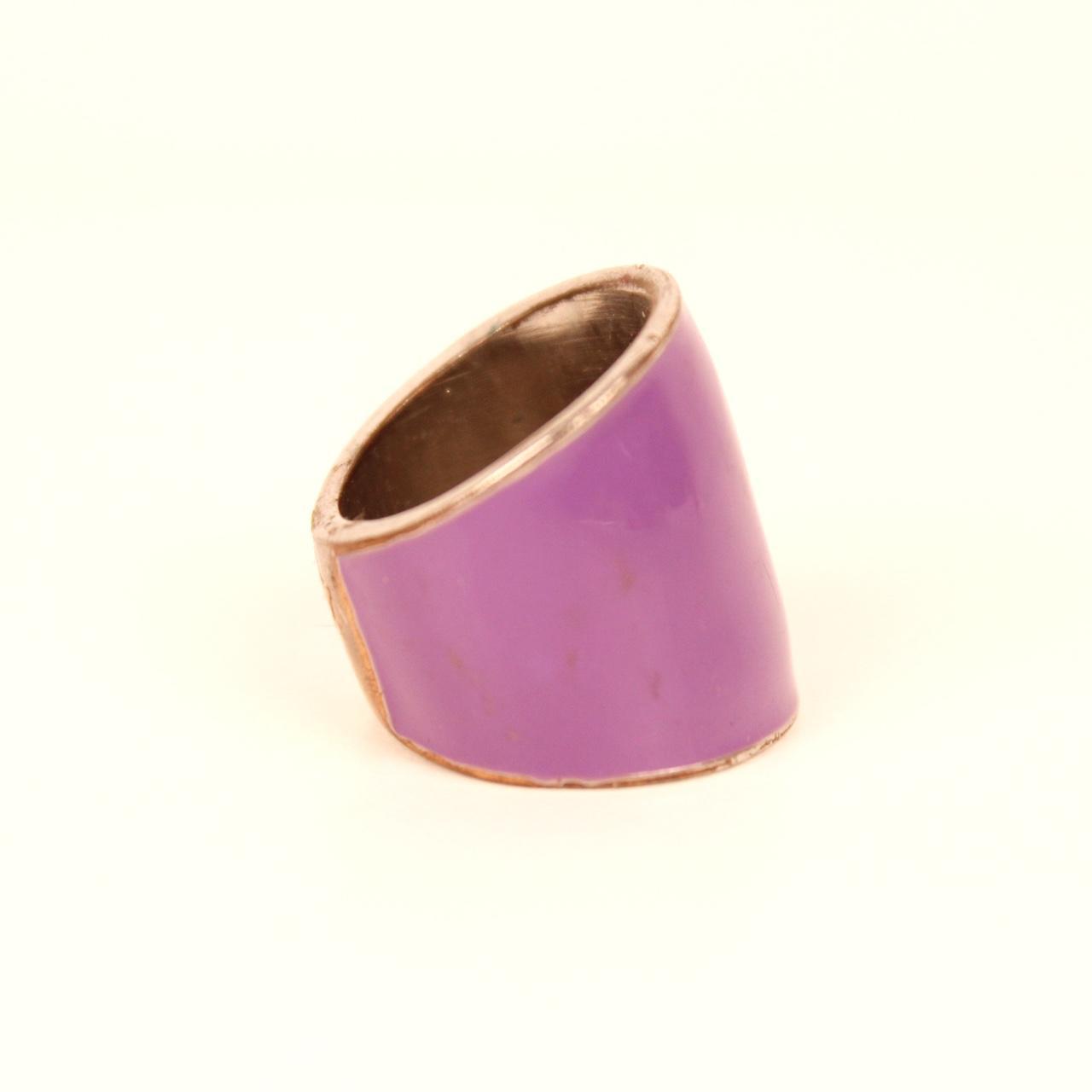 Enamel Wide Band Ring Purple Cocktail Tapered Cuff Style