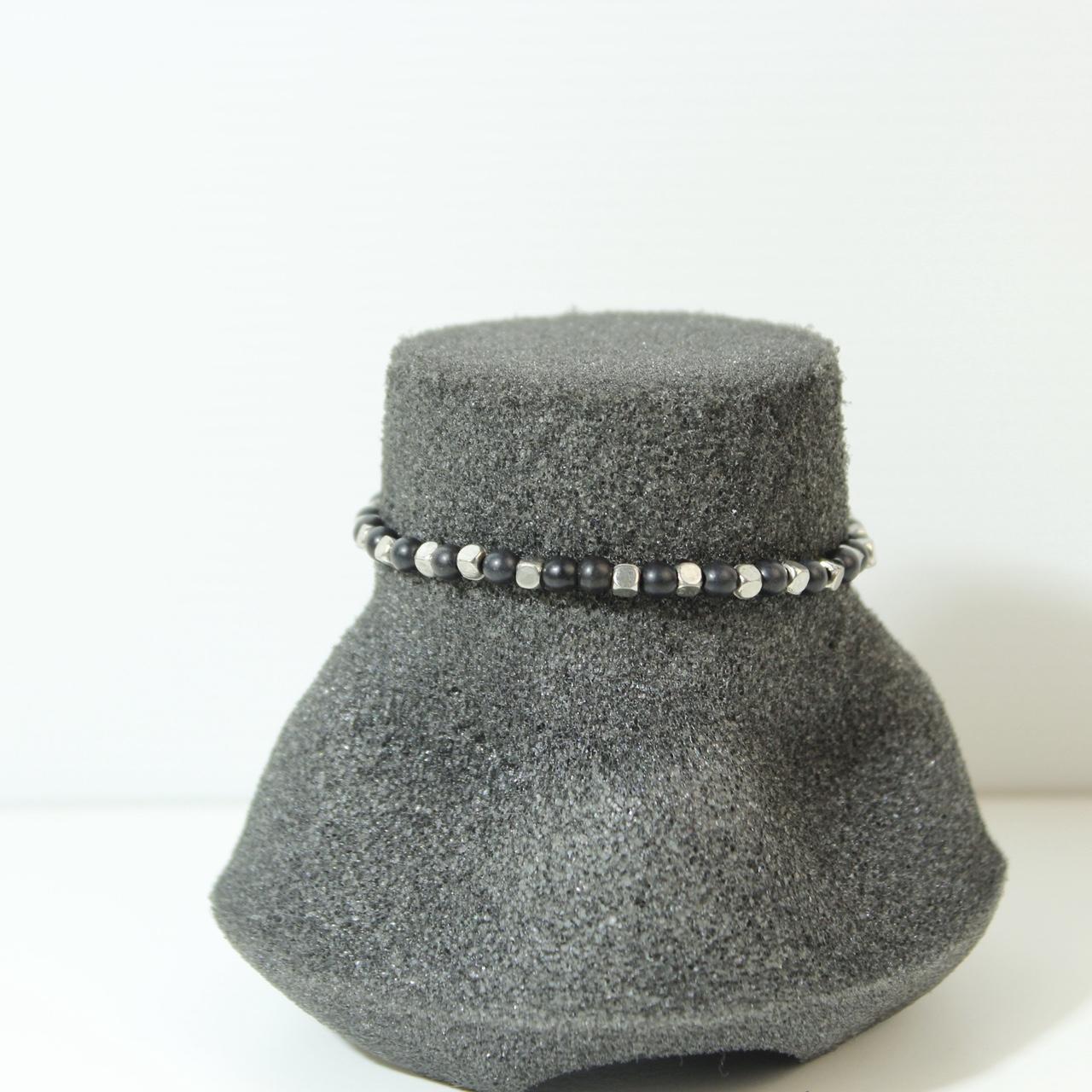 Bead Bracelet Silver Tone Mens Unisex Beaded Stretch Natural Stone Grounding