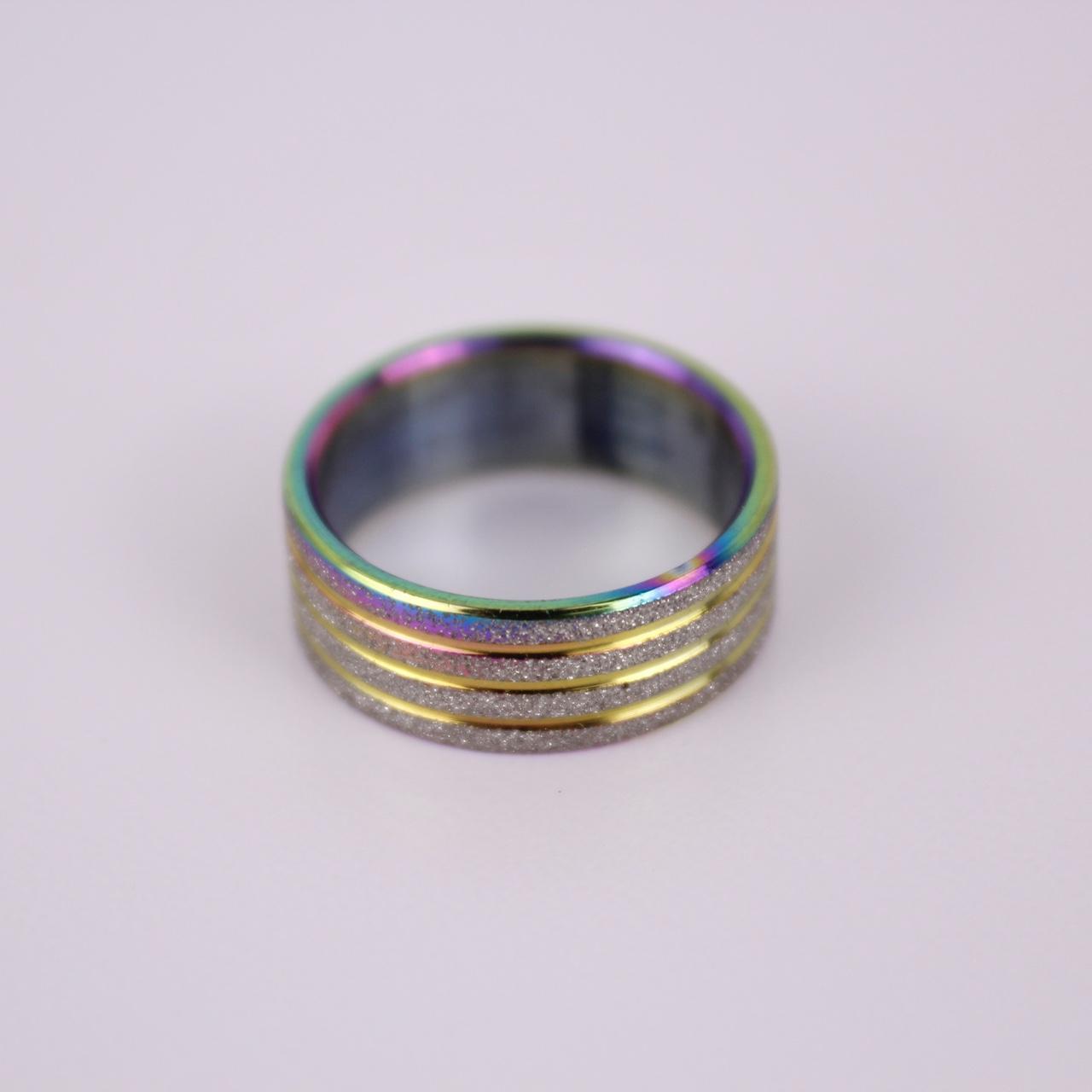 Rainbow Iridescent Ring Band Stainless Steel Titanium Style Anodized Multi Color
