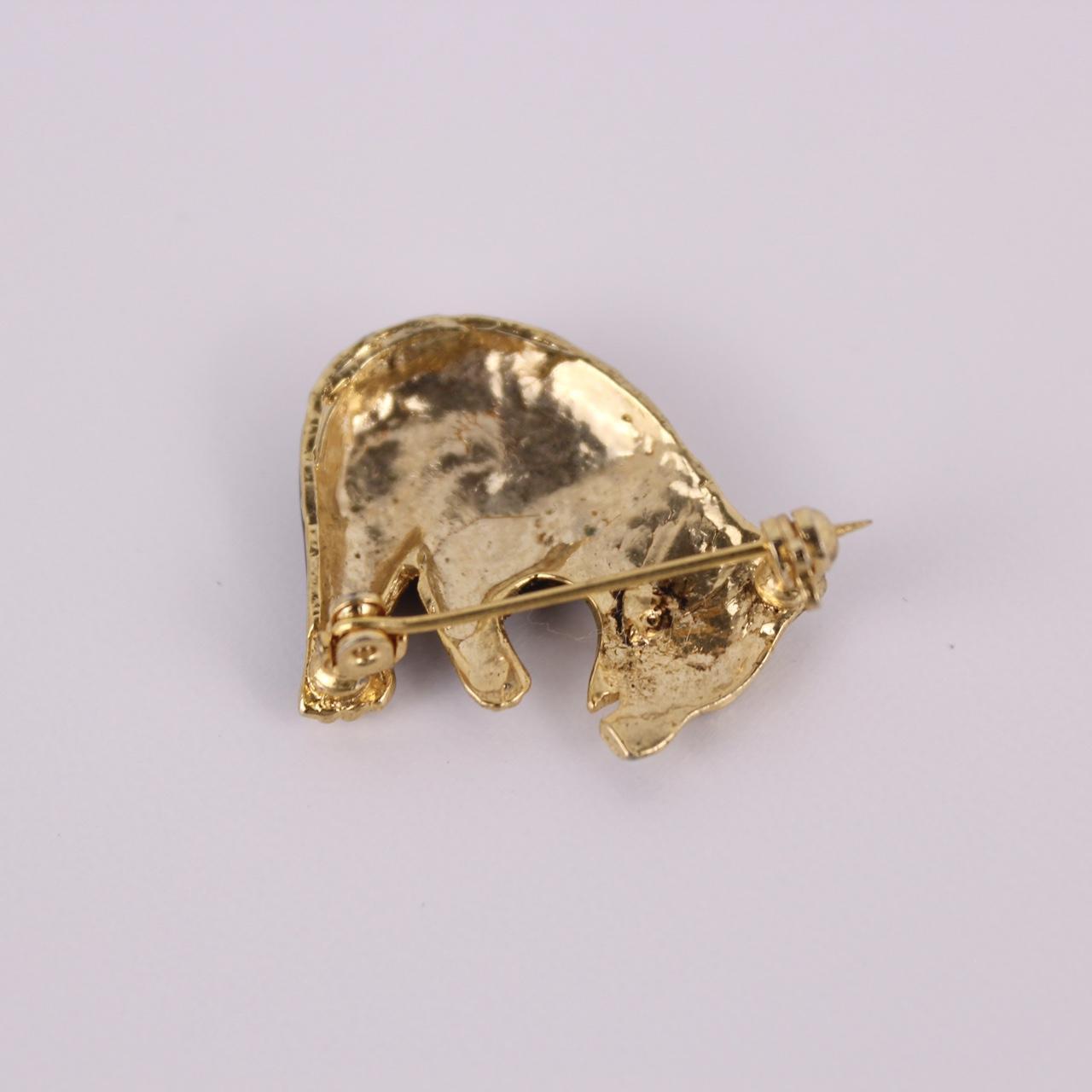 Panda Bear Brooch Gold tone Enamel Rhinestone Animal Bamboo Jewellery Pin  Good
