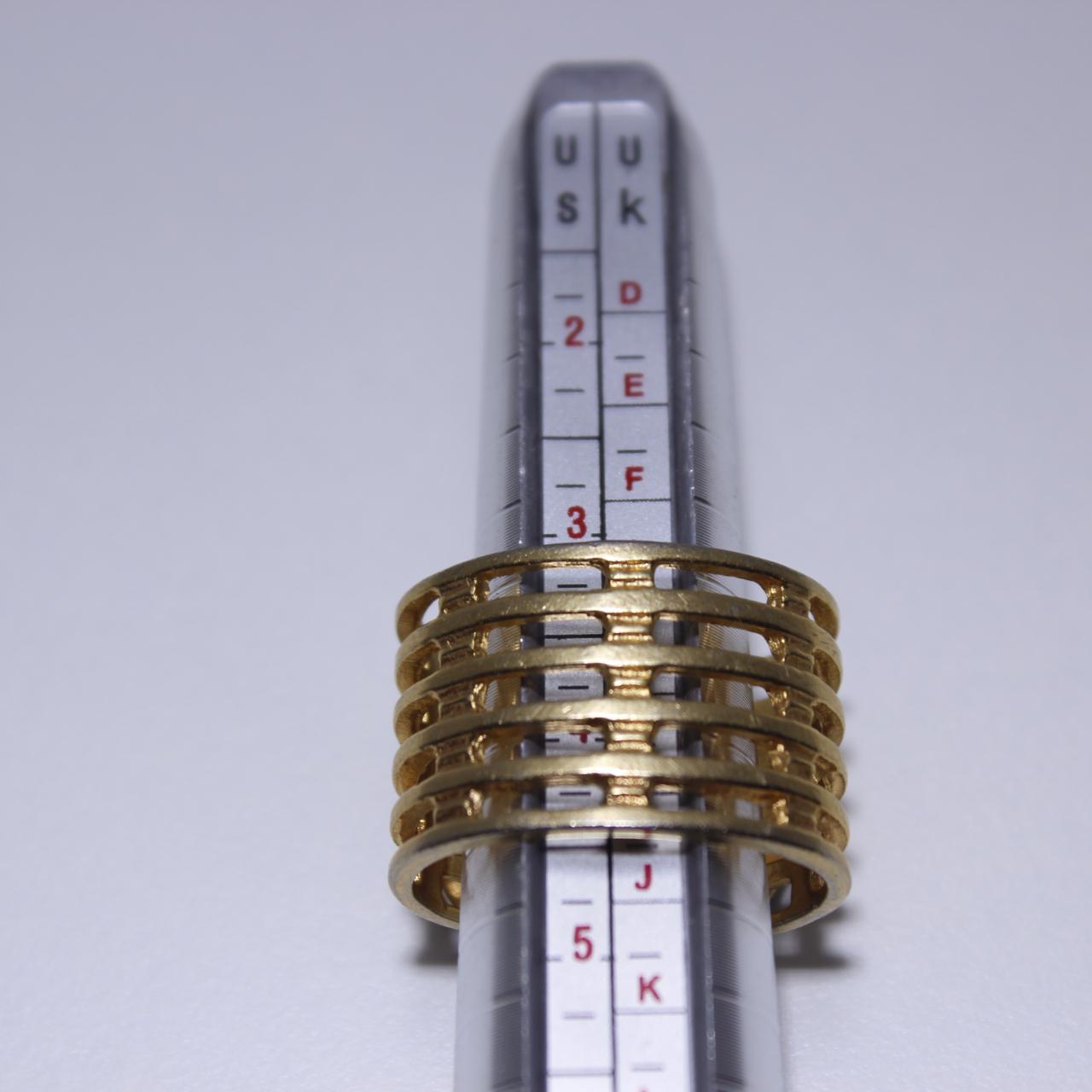 Wren Bird Ring Gold Tone Wide Cage Band Statement Jewelry
