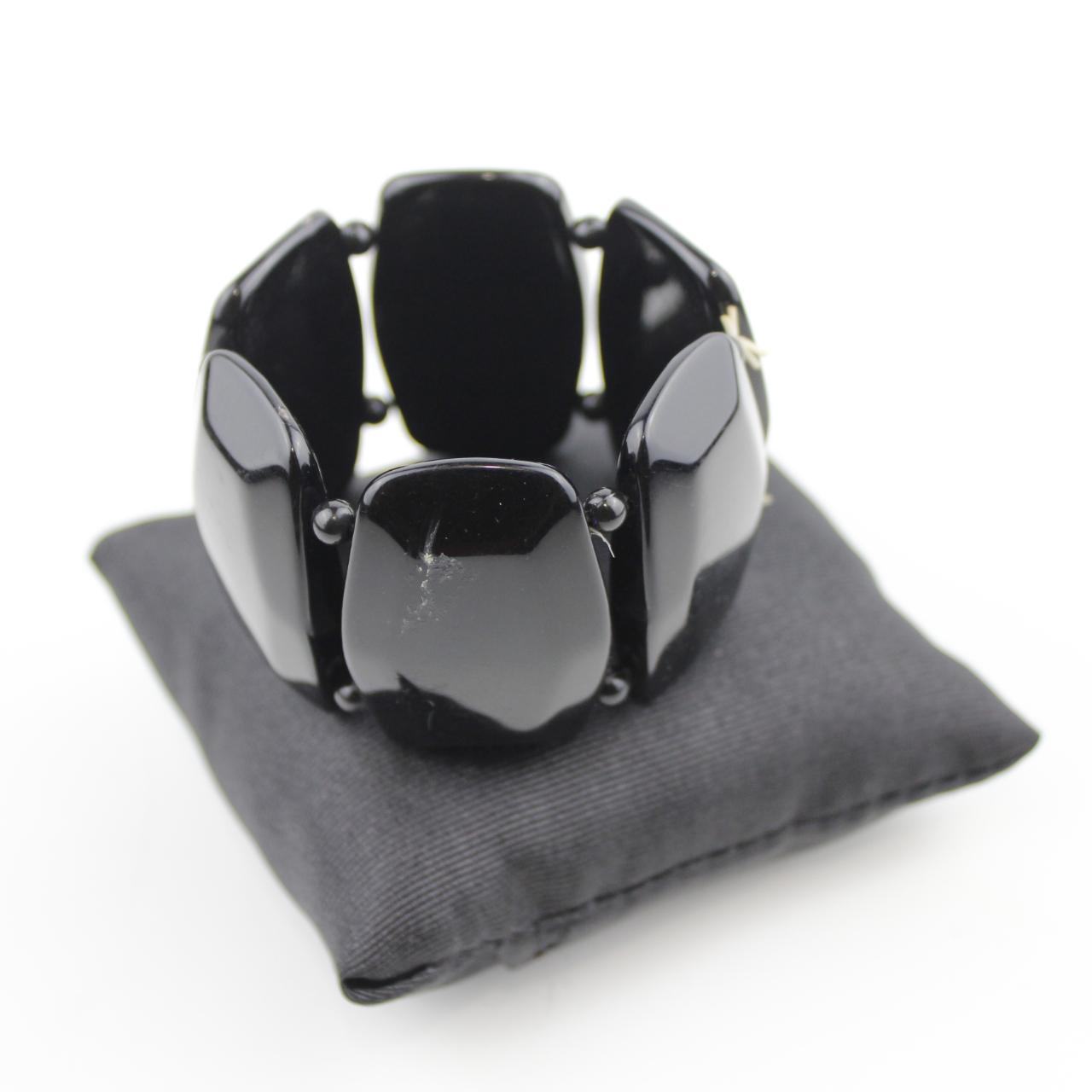 Black Rectangular Bead Stretch Bracelet Glossy Jewelry Fashi