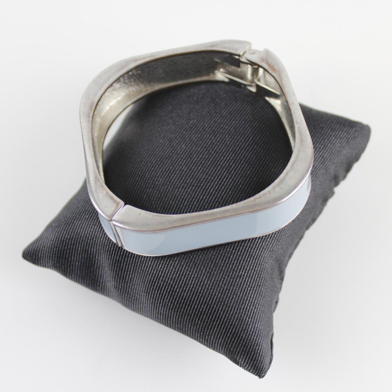 Vintage Silver-Tone Hinged Enamel Bracelet - Square Design -