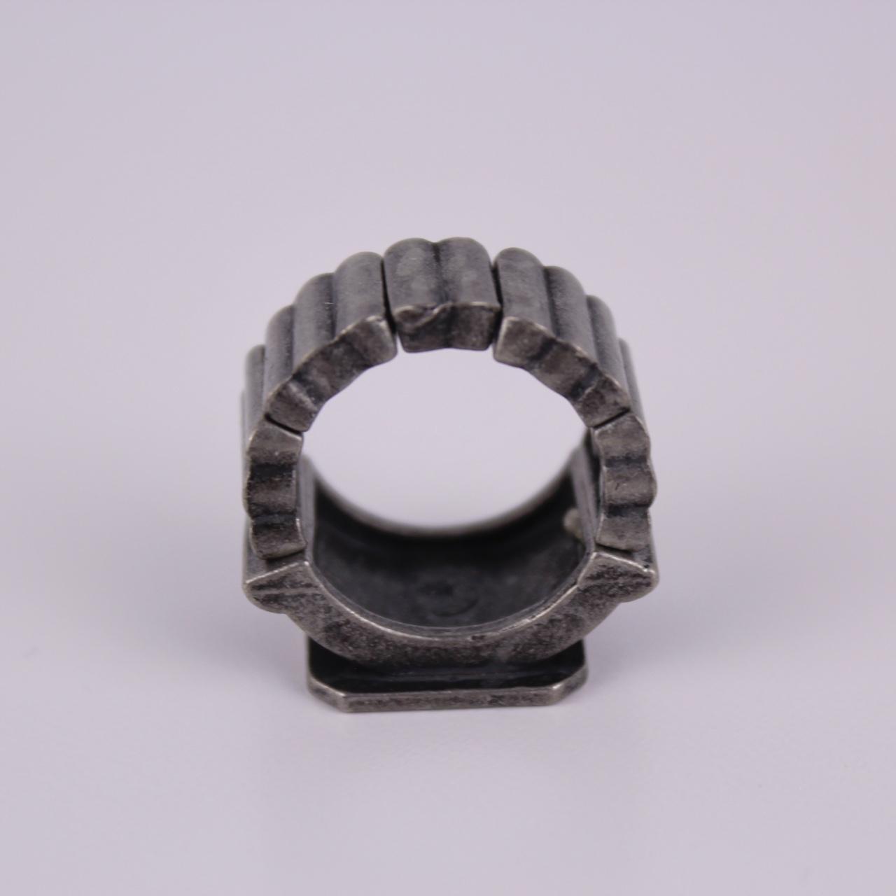 Vintage Brutalist Square Signet Ring Silver Tone Wide Industrial Statement Stret