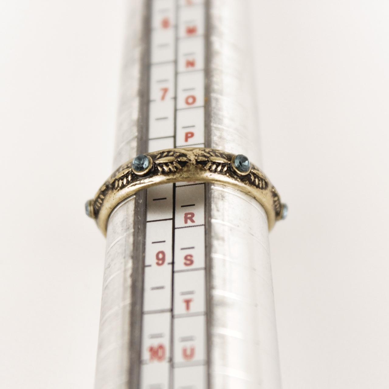 Gold Tone Etched Band Ring Blue Crystal Accents Boho Stackable Engraved Jeweller