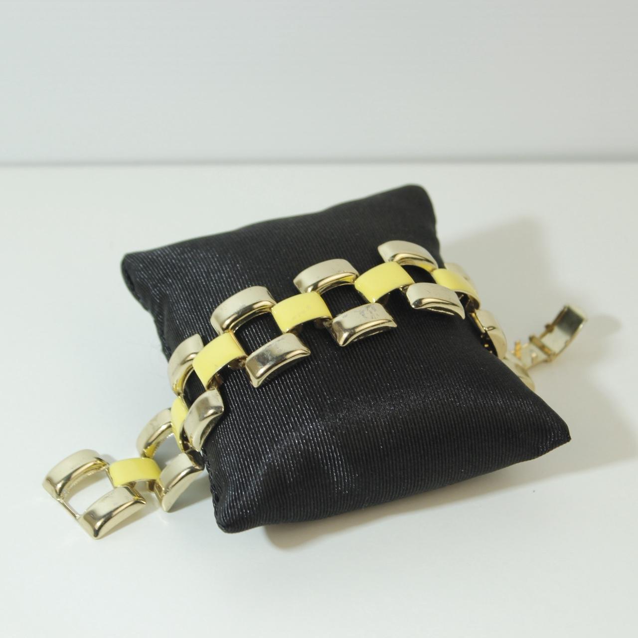 Vintage Gold Tone Yellow Enamel Panel Link Bracelet Retro Statement Chunky