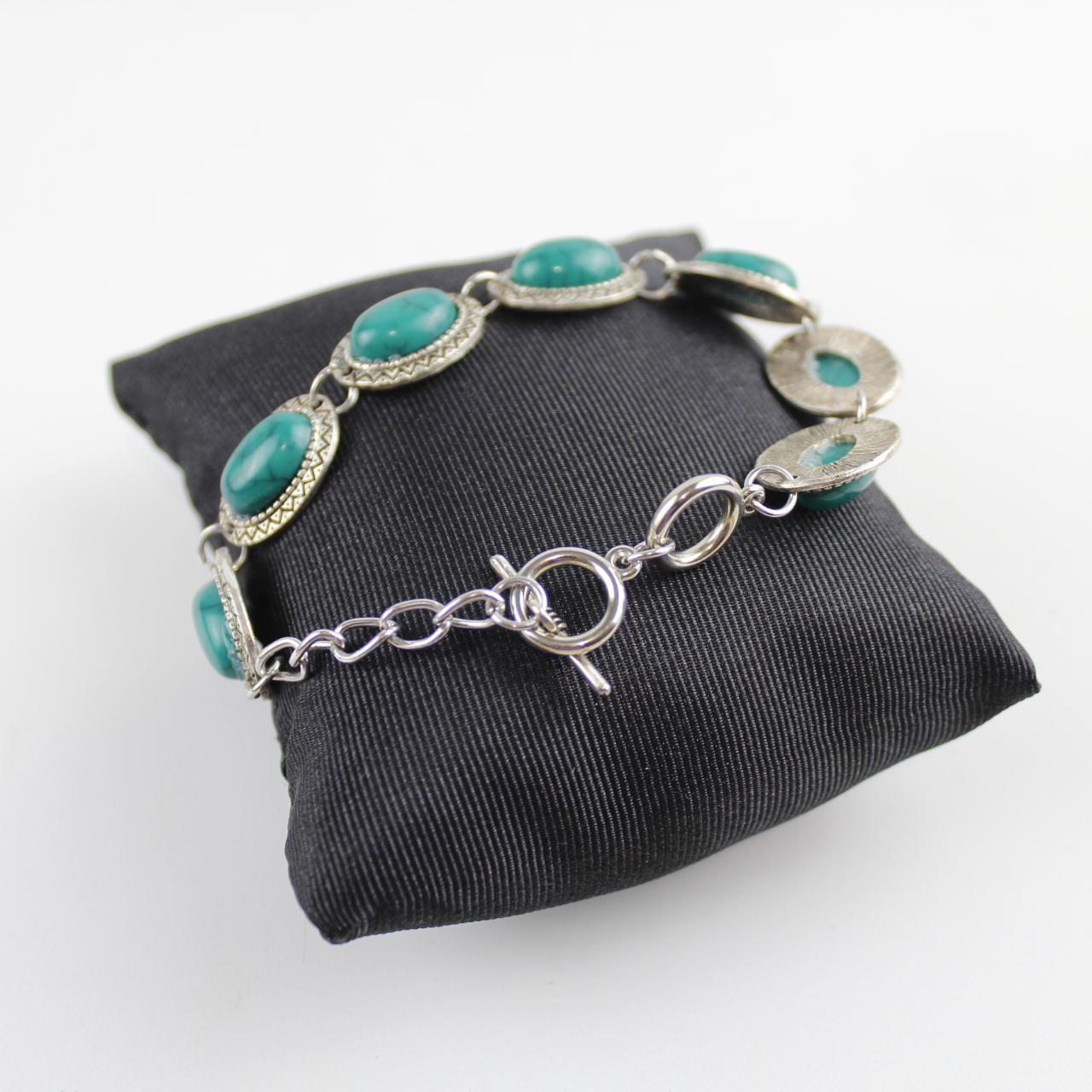 Vintage Turquoise & Silver colour Bracelet Oval Boho Stateme