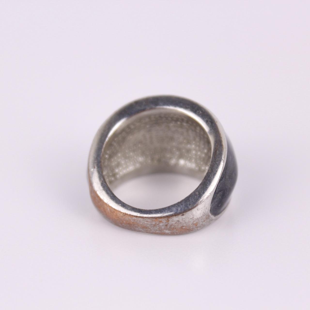Silver Tone Black Enamel Dome Ring Marbled Swirl Statement Chunky Bold Jewellery