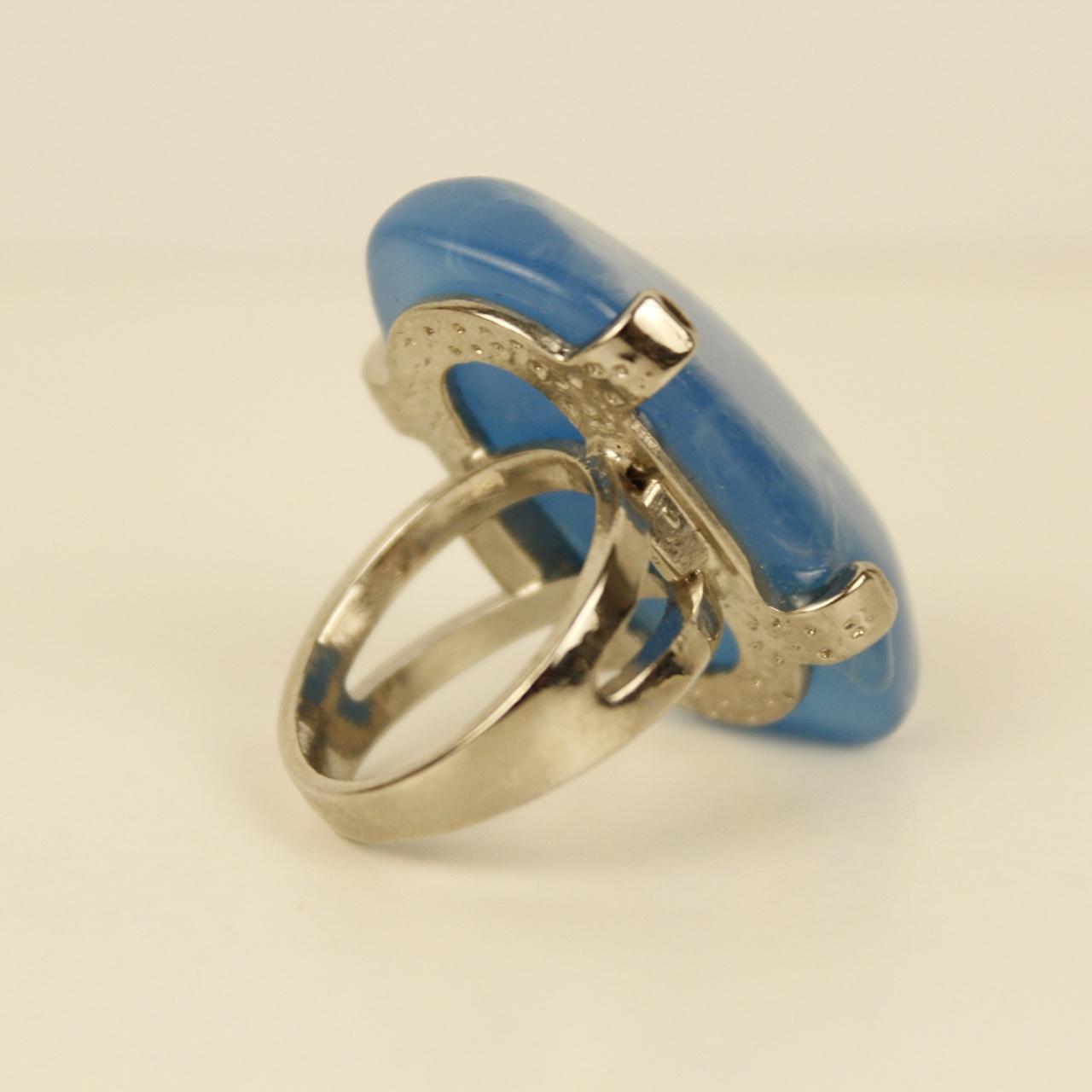 Vintage Blue Ring Silver Tone Split Shank Cocktail Jewellery Size S  Deadstock.