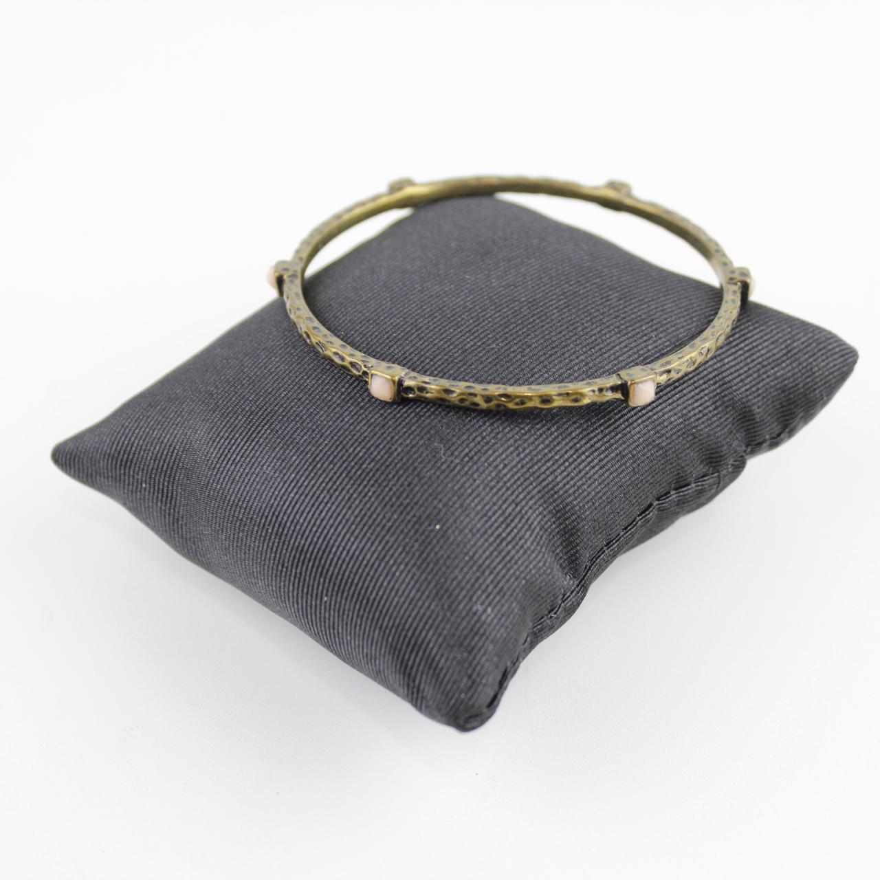 Vintage Bronze Tone Bangle Bracelet White Stone Textured Met