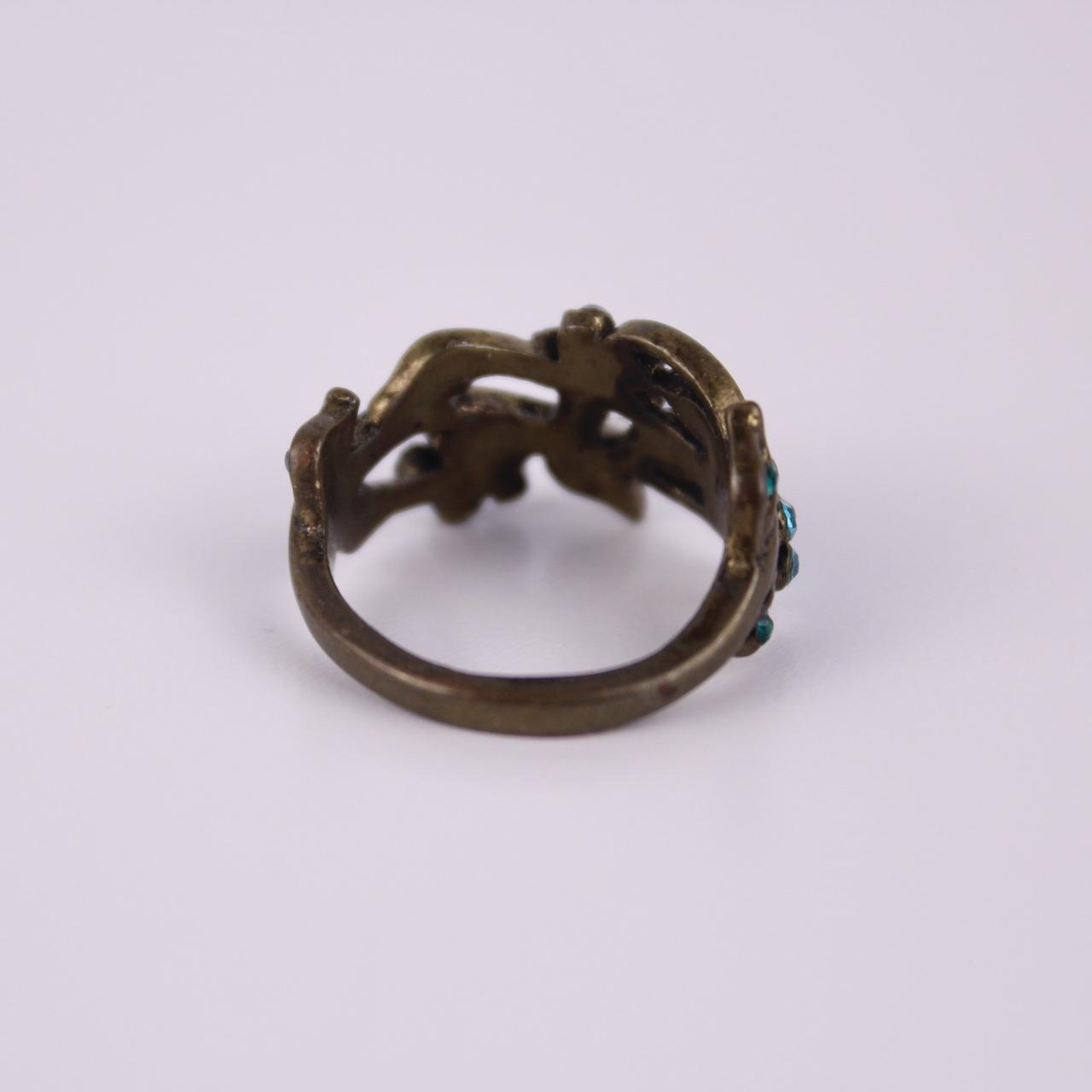 Vintage Gold tone Flower Ring Blue Crystal Rhinestone Floral Garden Statement Ba