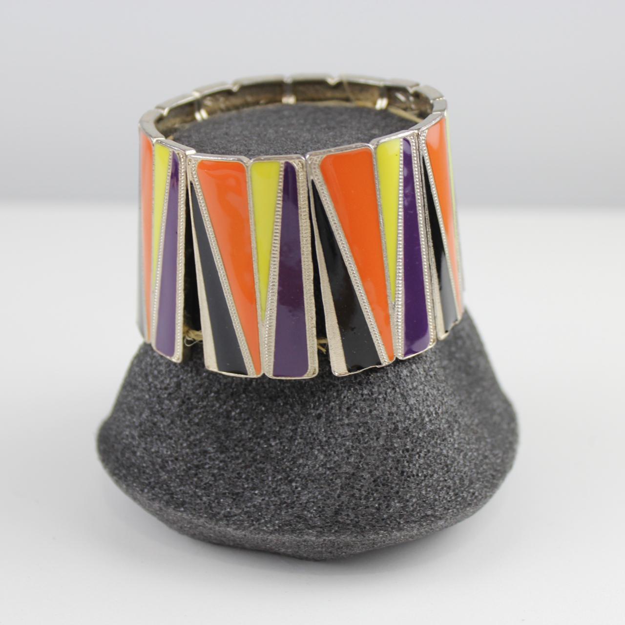 Bold Geometric Orange Yellow Purple Black Enamel Cuff Bracel