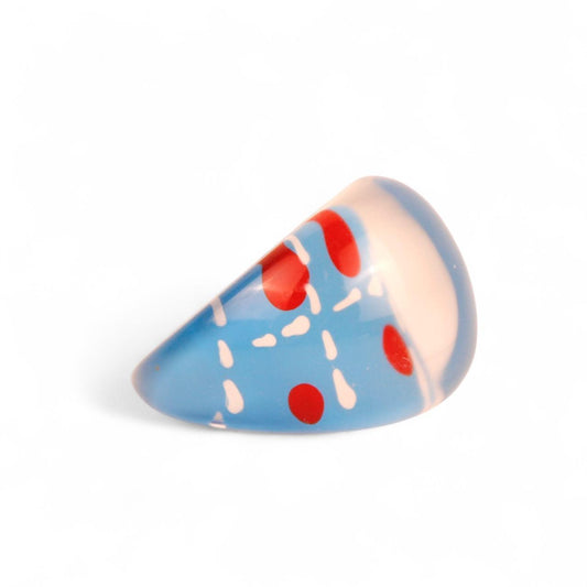 Lucite Acrylic Ring Red White Blue Summer Size L