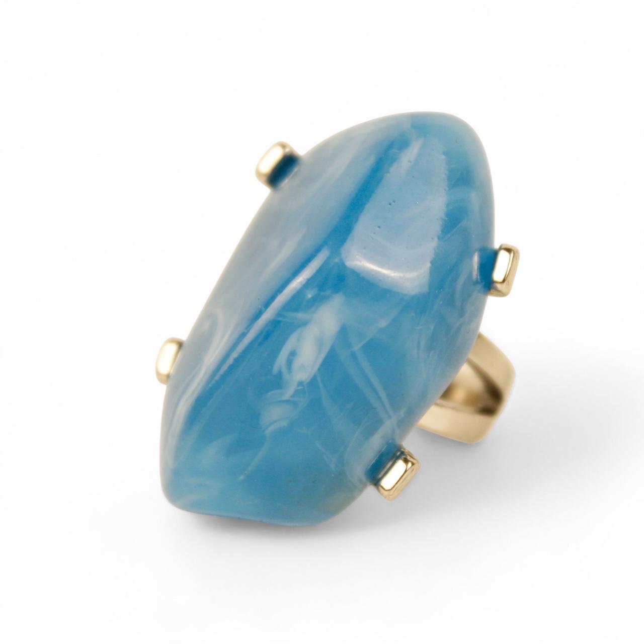 Vintage Blue Ring Silver Tone Split Shank Cocktail Jewellery Size S  Deadstock.
