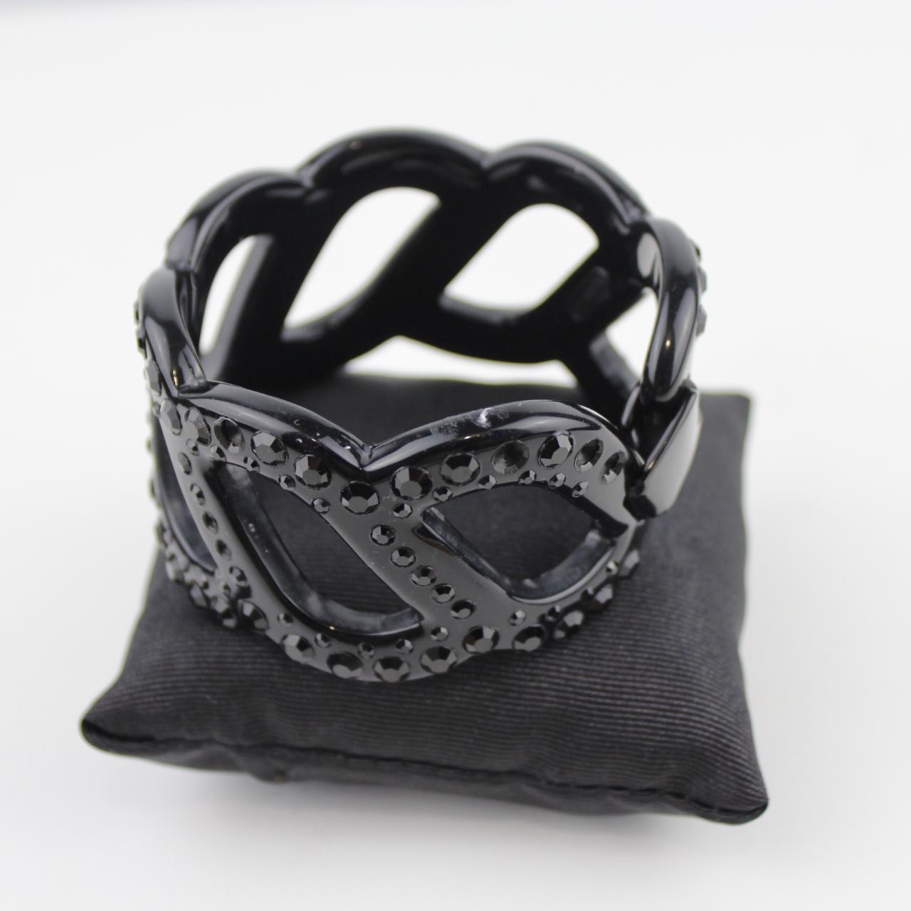 Mimico Elegant Black Bracelet with Faceted Stones Fashion Je