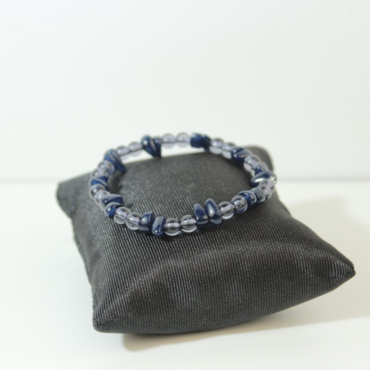 Blu Glass Beaded Bracelet Stretch Elastic Clear Round Bead Charm
