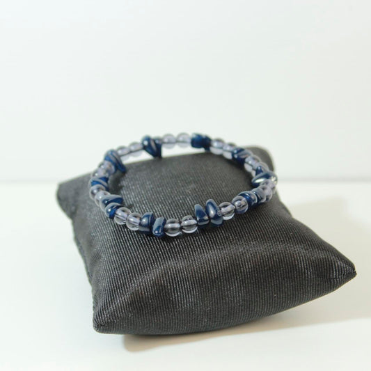 Blu Glass Beaded Bracelet Stretch Elastic Clear Round Bead Charm