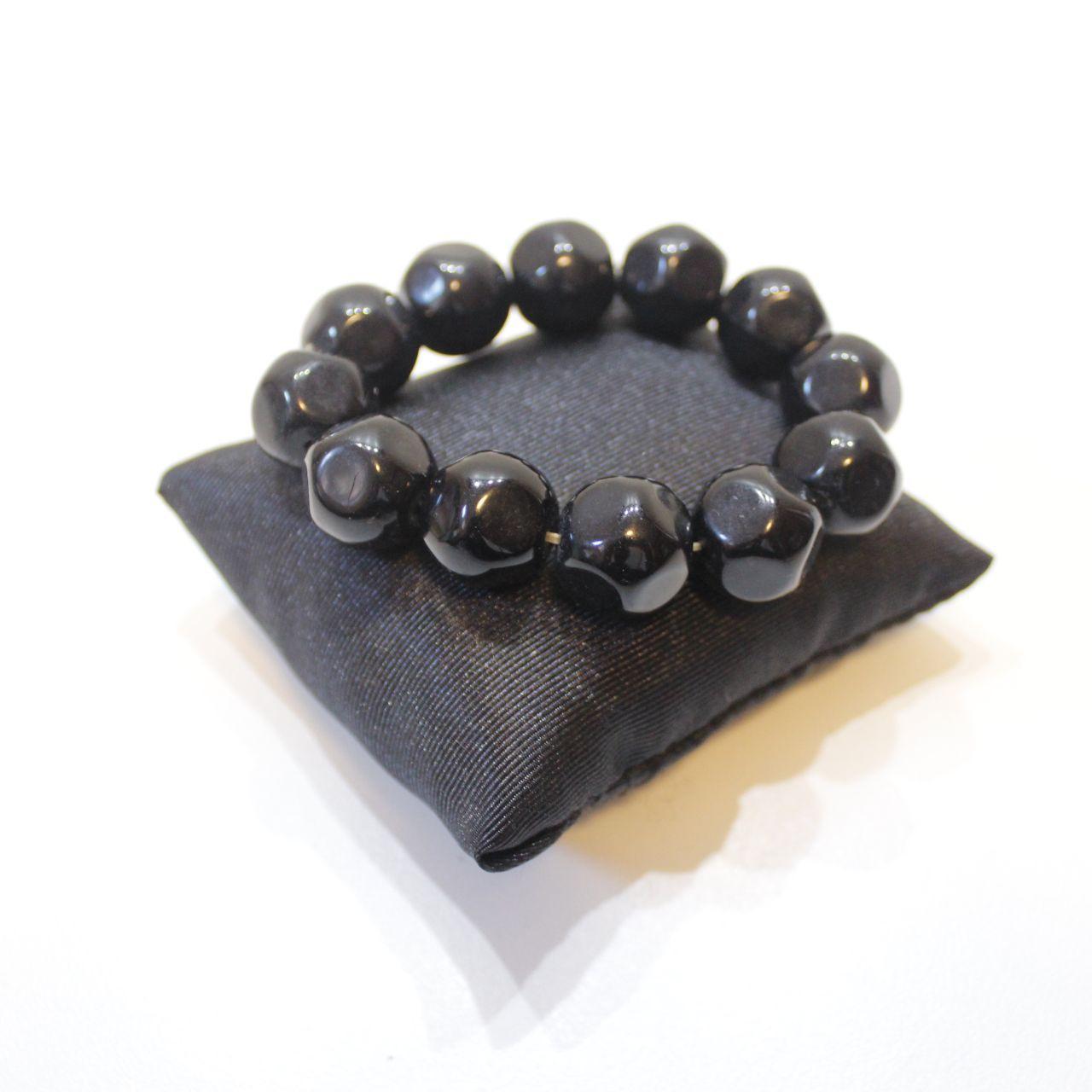 Chunky Black Bead Stretch Bracelet Polished Faceted Statemen
