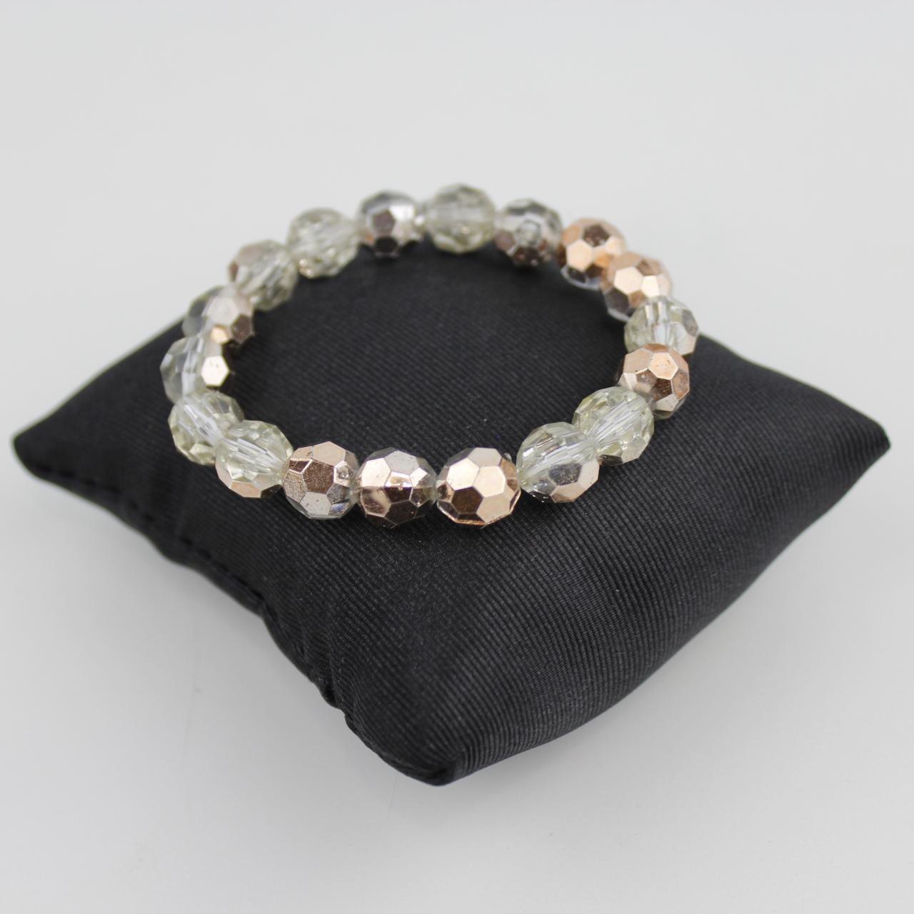 Clear Faceted Bead Bracelet Gold Tone Geometric Jewelry Fash