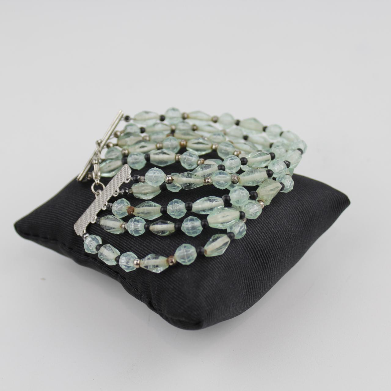 Light Green Faceted Bead Bracelet Set Metallic Spacers Jewel