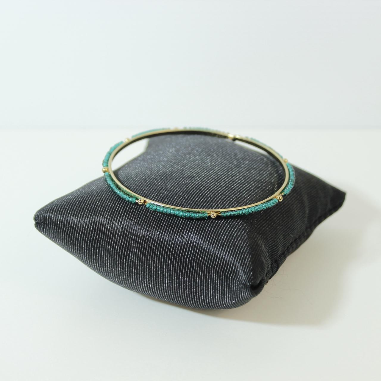 Vintage Teal Enamel Bangle Gold Tone Bracelet Geometric Art Deco Style Statement