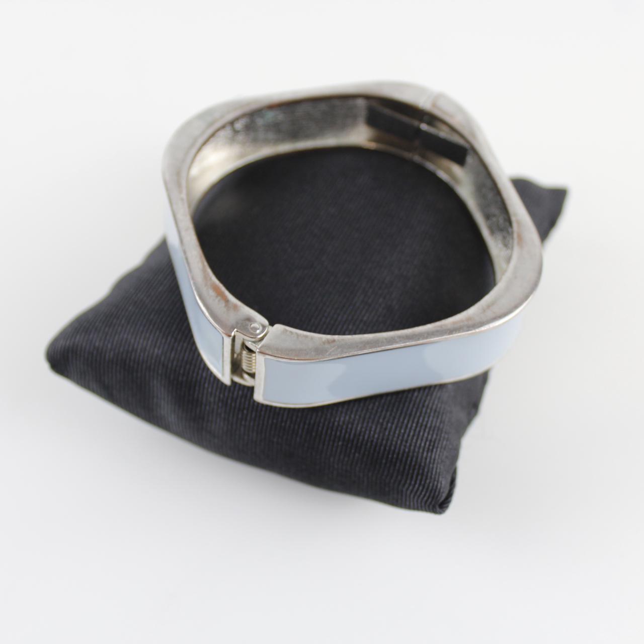 Vintage Silver-Tone Hinged Enamel Bracelet - Square Design -