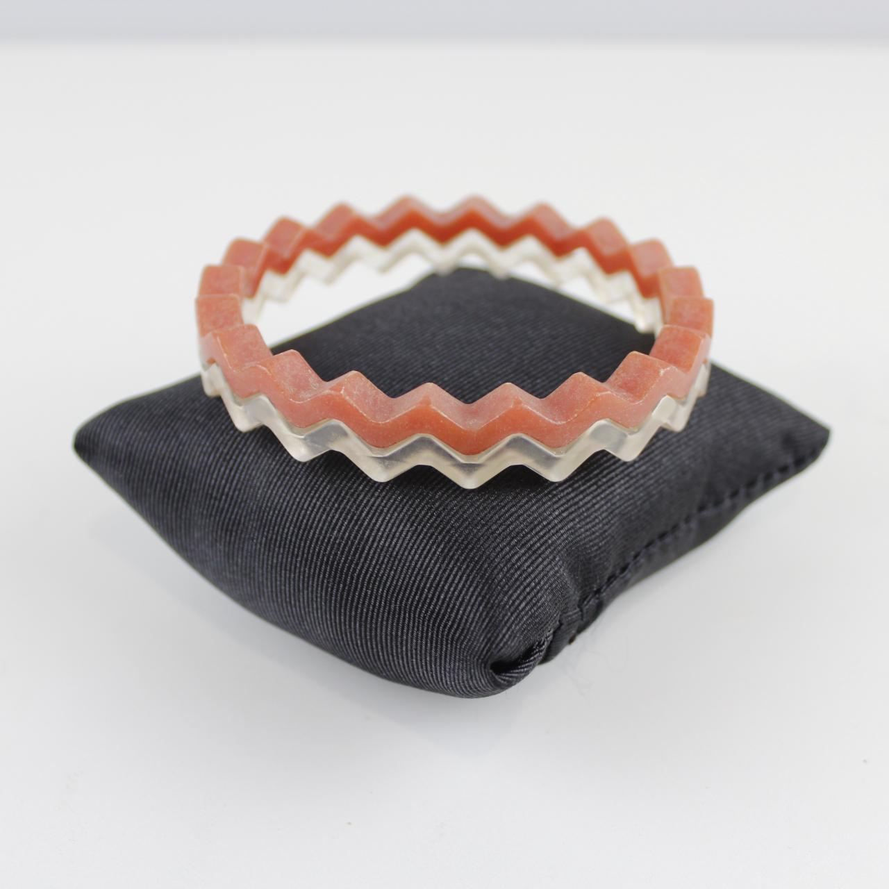 Layered Zig Zag Bangle Bracelets - Terracotta and Clear   Go