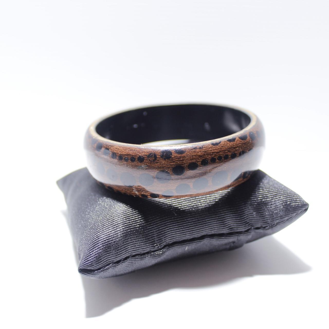Vintage Chunky Wood Bangle Bracelet Wide Domed Dark Brown