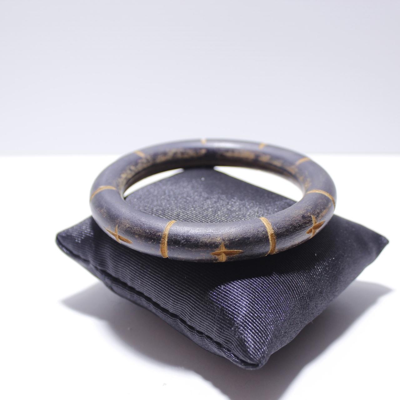 Vintage Bamboo Style Bangle Bracelet Gold Tone Wrap Dark