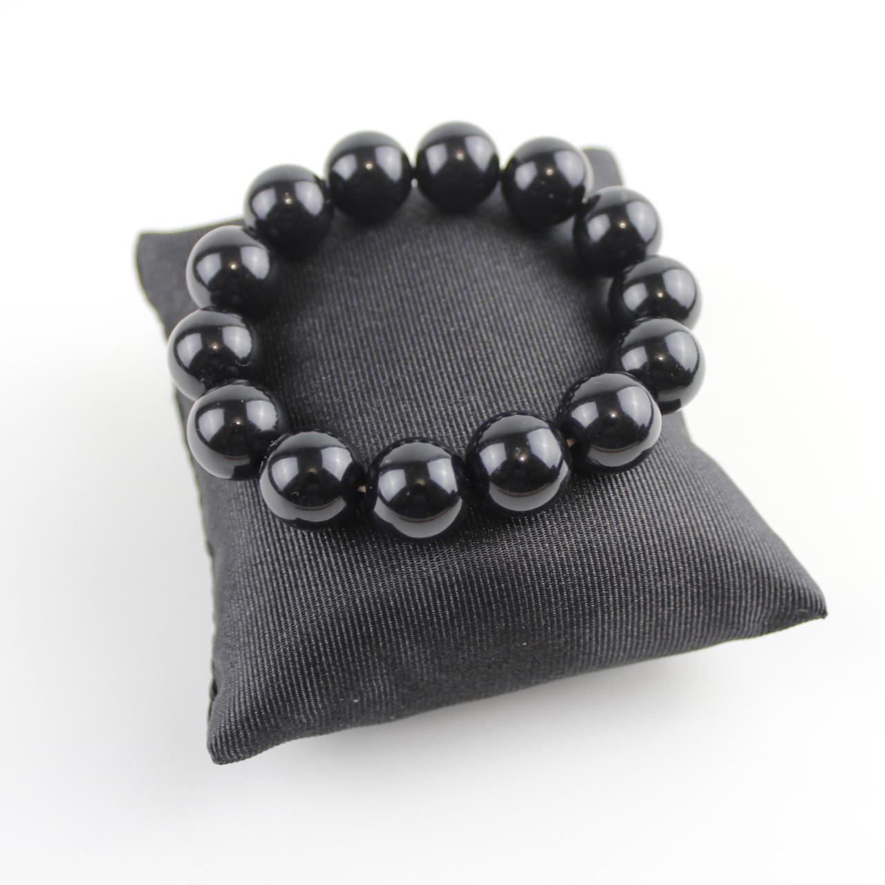 Black Bead Bracelet Round Stretch Bangle Jewelry  Good pre-l