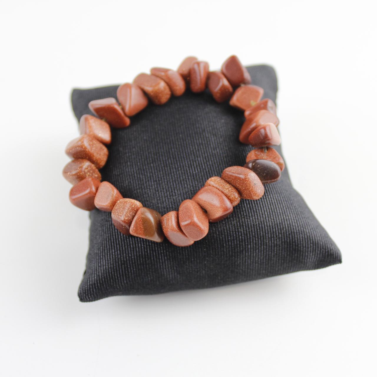 Goldstone Chip Bracelet Copper Brown Beaded Stretch Gem Jewe