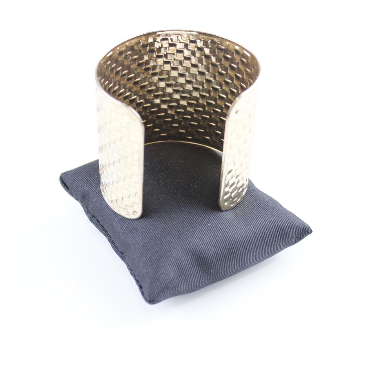 Gold Tone Cuff Bracelet - Textured Woven Pattern - Cut-Out D