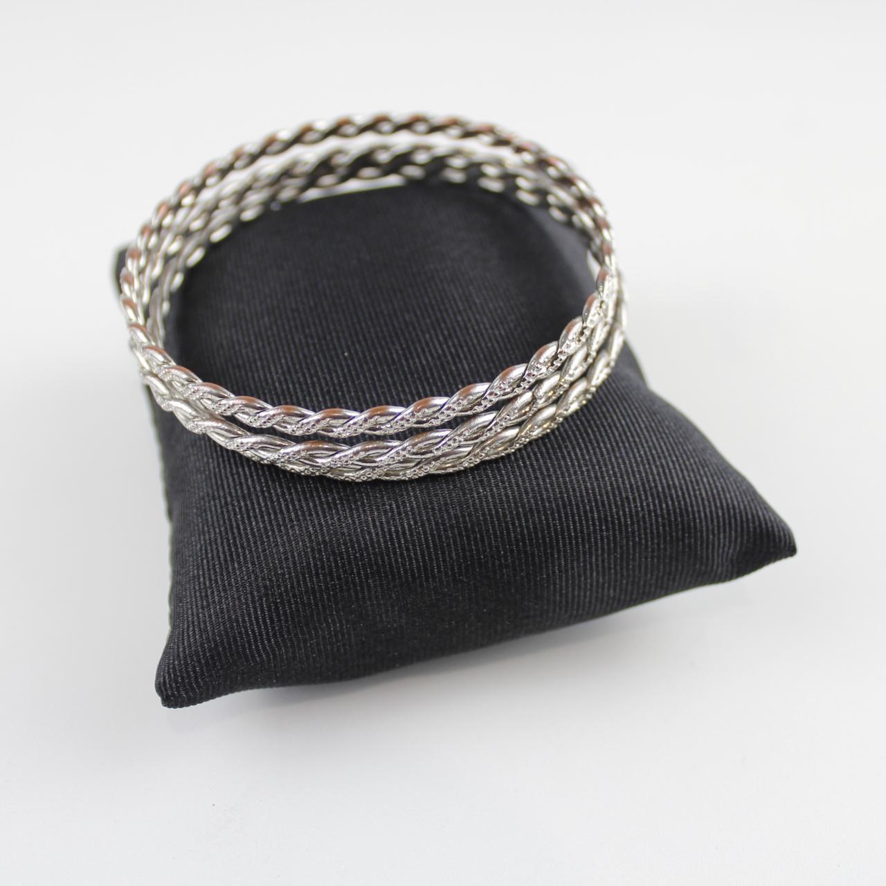 Silver Tone Twisted Bangle Bracelets Rope Design Fashion Set