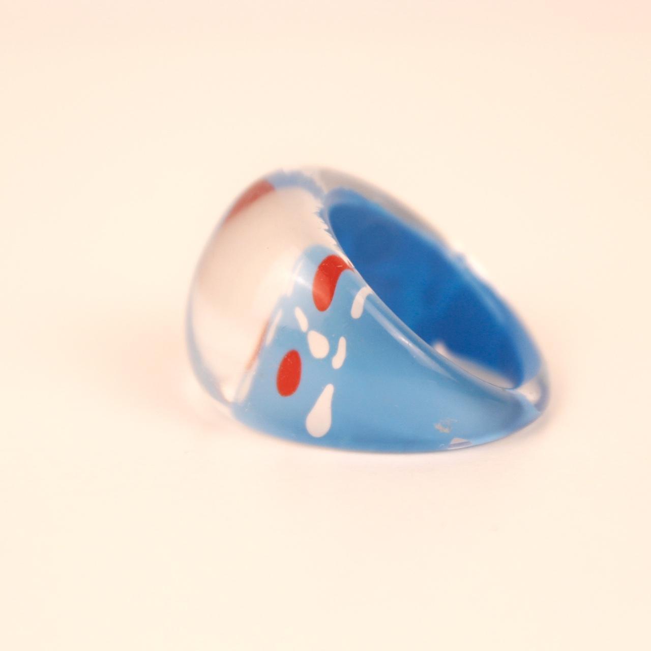 Lucite Acrylic Ring Red White Blue Summer Size L