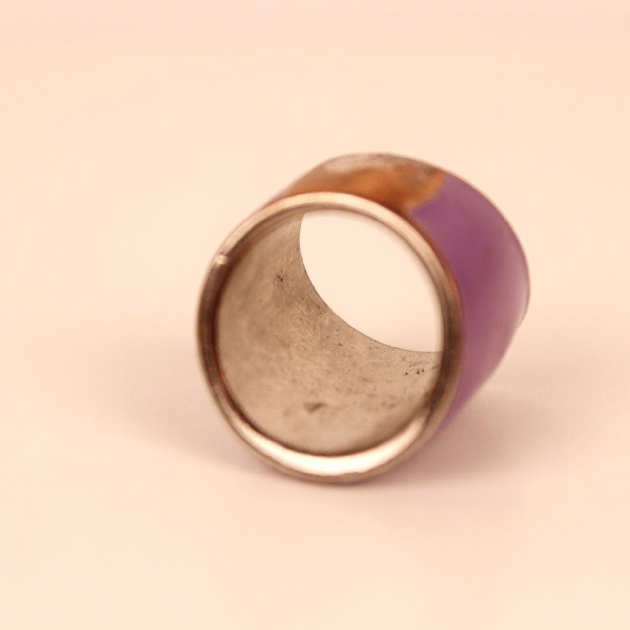 Enamel Wide Band Ring Purple Cocktail Tapered Cuff Style