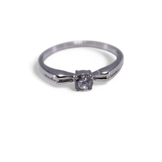 Silver Tone Solitaire Ring Round Stone Minimalist
