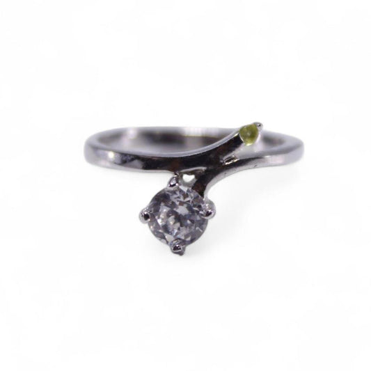 Silver Tone Solitaire Ring Round Stone Minimalist