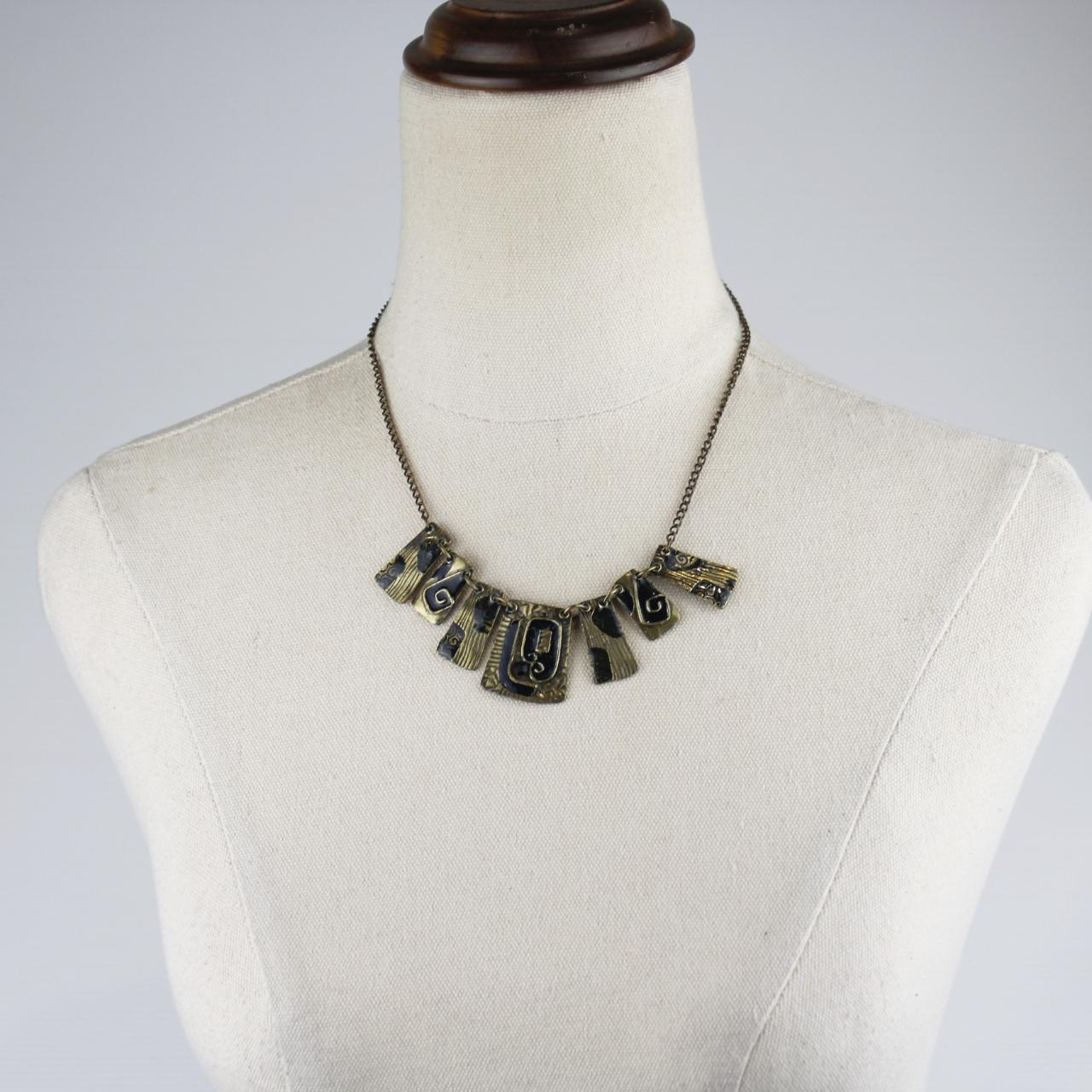 Bohemian Statement Necklace Bronze Chain Rectangular Pendant