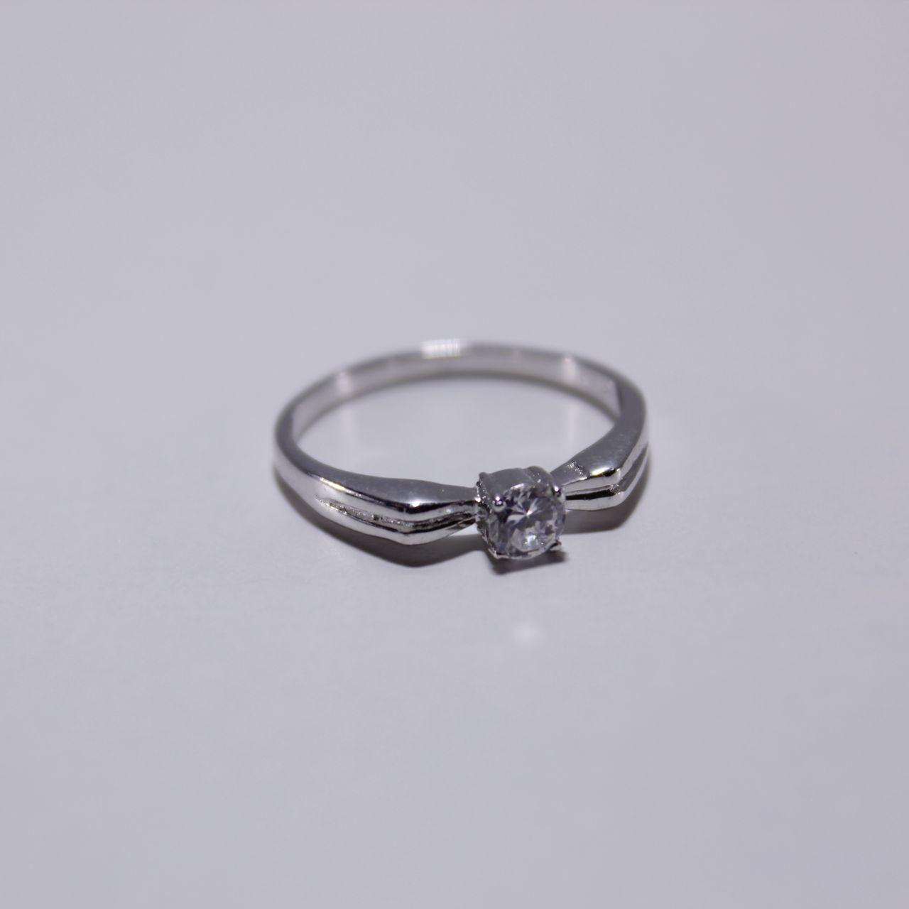 Silver Tone Solitaire Ring Round Stone Minimalist