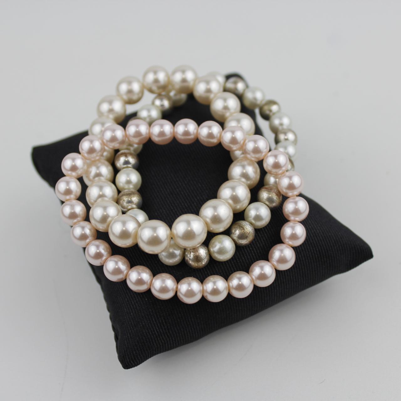Pearl Bead Bracelet Set White Pink Silver Jewelry Fashion Ac