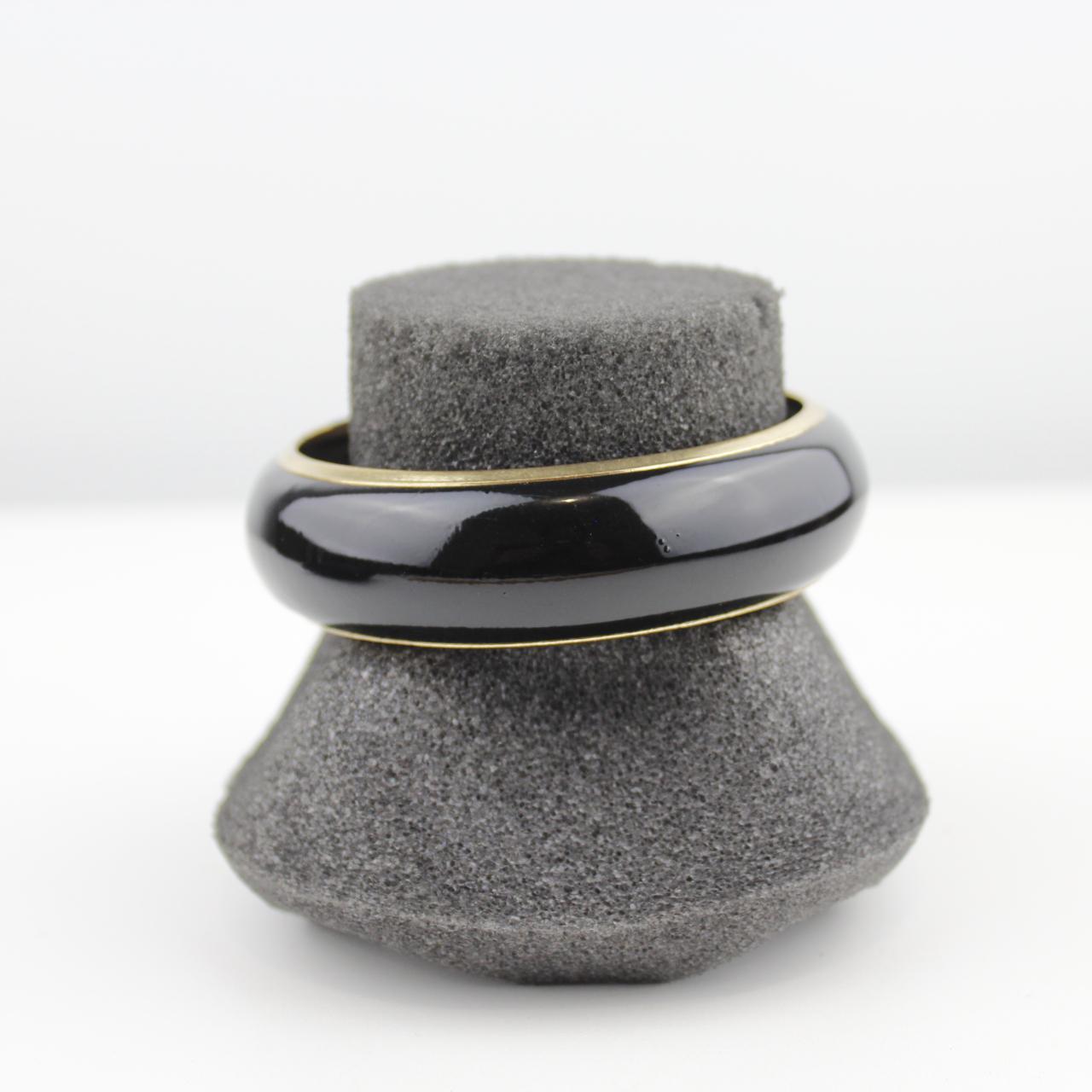 Black Gold Tone Bangle Bracelet Set Glossy Jewelry Fashion A