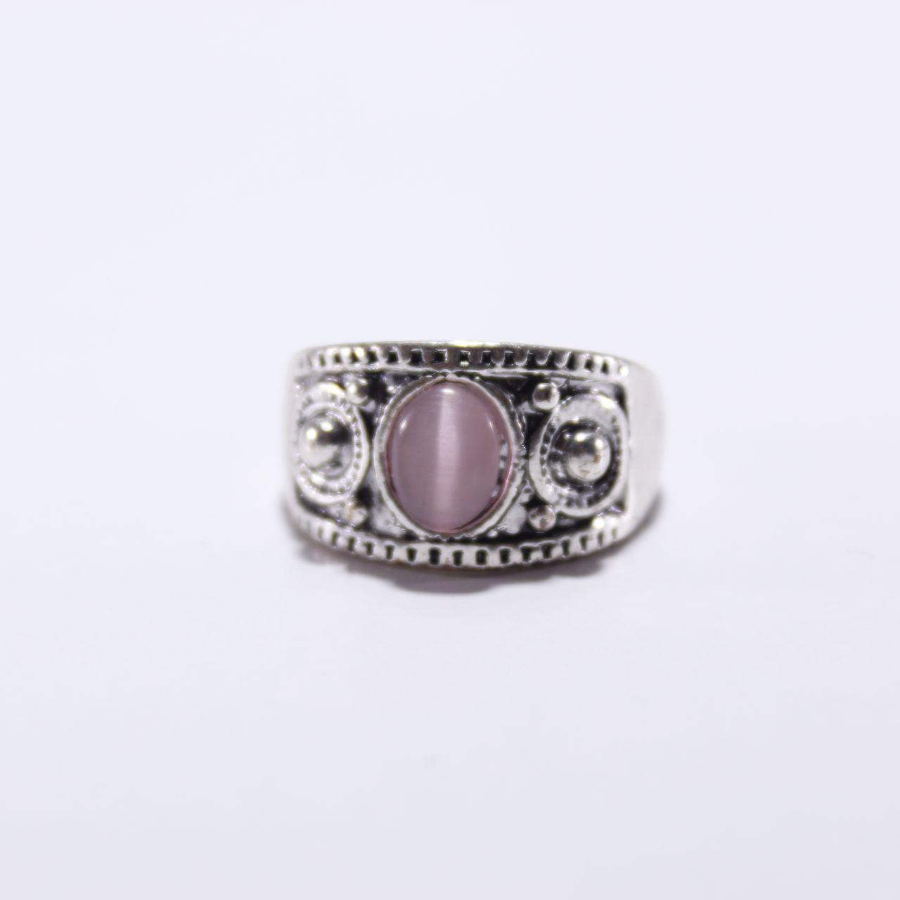 Bohemian Silver Tone Ring Pink Cat Eye Stone Statement Band
